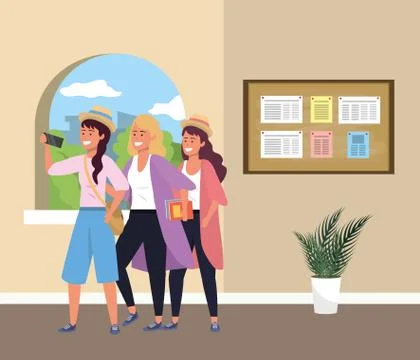 Millennial group on study room background Stock Illustration