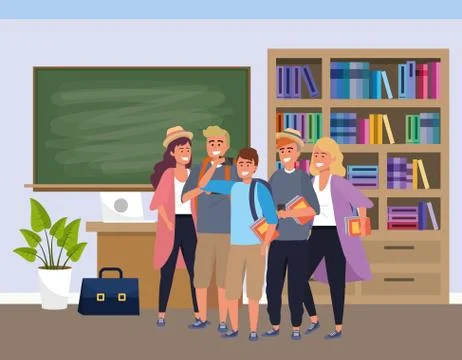 Millennial group on study room background Stock Illustration