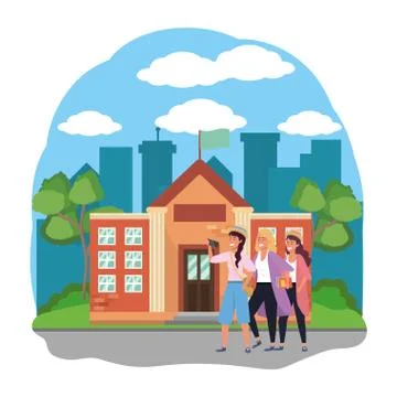 Millennial group taking selfie on campus Stock Illustration