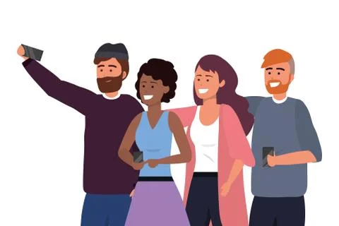 Millennial group taking selfie イラスト素材