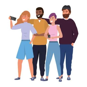 Millennial group taking selfie イラスト素材