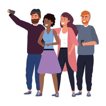 Millennial group taking selfie Illustrazione stock