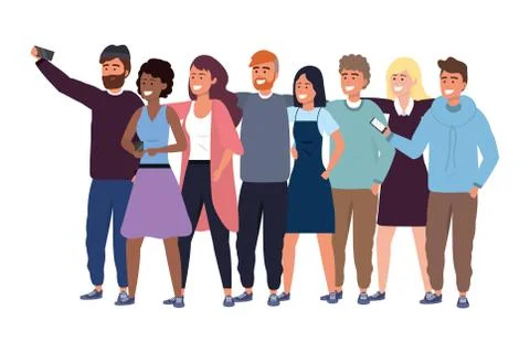 Millennial group taking selfie 스톡 일러스트