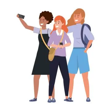Millennial group taking selfie Stockillustratie