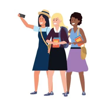 Millennial group taking selfie Stockillustratie