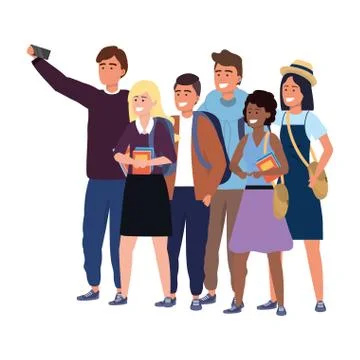 Millennial group taking selfie Stockillustratie