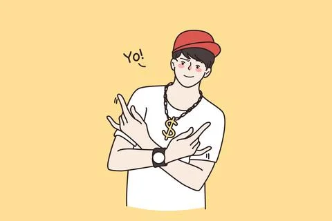 Millennial guy rapper show yo hand gesture Stock Illustration
