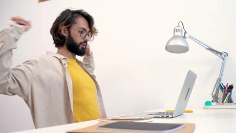 Millennial handsome man lean on comfortable ergonomic office chair relaxing Vídeos de archivo 231573206