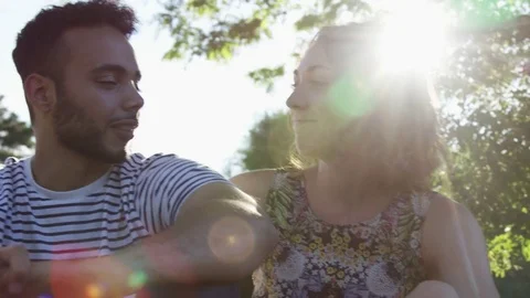 Millennial Hip Young Couple On A Date In The Park Slow Motion. Vídeo Stock 82603753