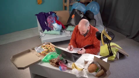 Millennial man anxious desperate worker annoyed work crumpling sheet of paper Video stock 272142632