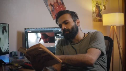 Millennial Man Reading Stock Footage 200214257