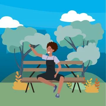 Millennial sitting on park bench background Illustrazione stock