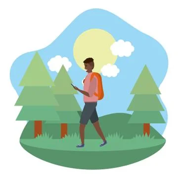 Millennial student outdoors using smartphone background frame イラスト素材