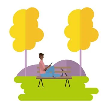 Millennial student park bench background Illustrazione stock