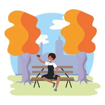 Millennial student park bench background Stock Illustration