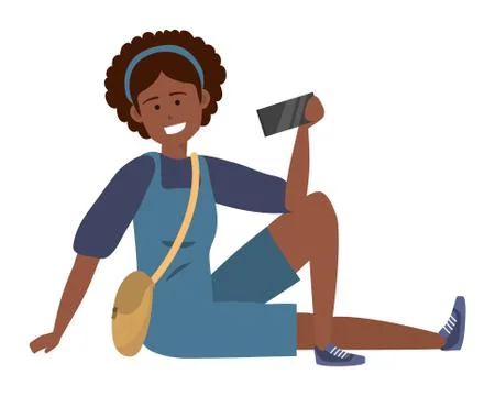 Millennial student sitting browsing on smartphone isolated Illustrazione stock