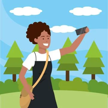 Millennial student taking selfie background Illustrazione stock