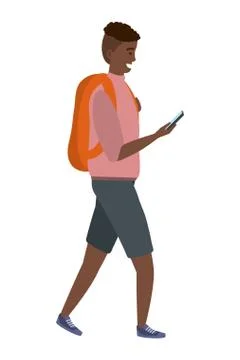 Millennial student using smartphone isolated Stockillustratie