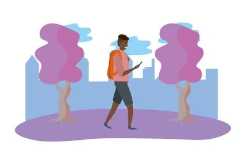 Millennial student using smartphone outdoors Stockillustratie
