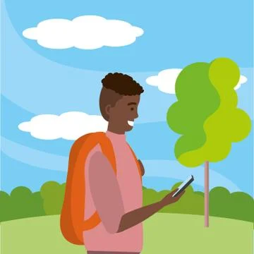 Millennial student using smartphone outdoors イラスト素材