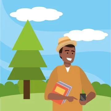 Millennial student using smartphone outdoors Illustrazione stock