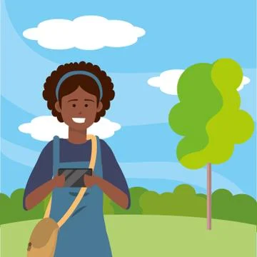 Millennial student using smartphone outdoors Illustrazione stock