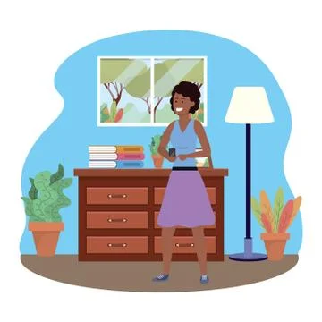 Millennial using smartphone indoors background texting イラスト素材