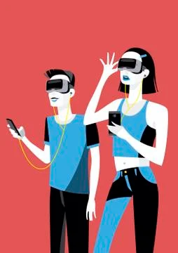 Millennial with Virtual Reality Glasses Stock Illustration