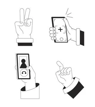 Millennials, gen z hands bw vector spot illustration set Illustrazione stock