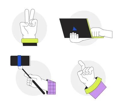 Millennials, gen z hands flat line vector spot illustration set 스톡 일러스트