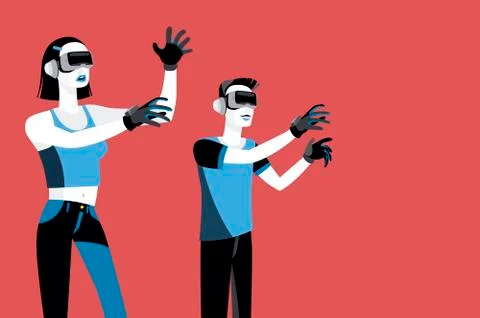 Millennials with Virtual Reality Devices Stock Illustration