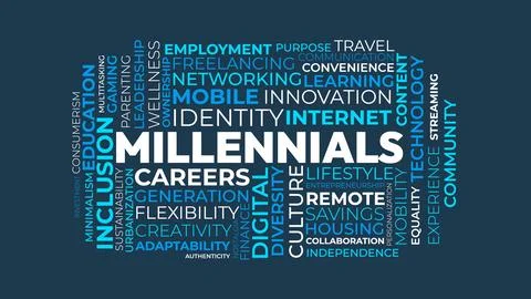 Millennials Word Cloud Design for Career Poster, Digital Lifestyle Print. M.. Stock Illustration