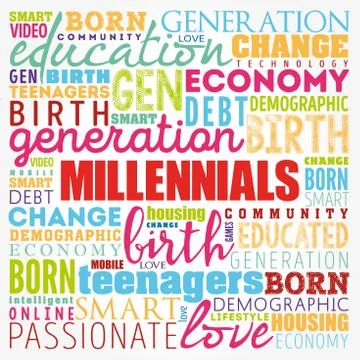 Millennials Word Cloud Social Concept collage background Stock Illustration