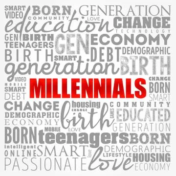 Millennials Word Cloud Social Concept collage background Stock Illustration