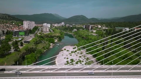 Millennium Automobile Bridge on the Moraca River in Podgorica, Montenegro Stock Footage 133649181