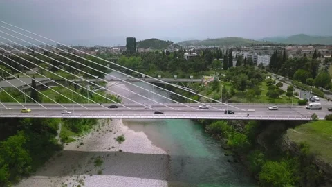Millennium Automobile Bridge on the Moraca River in Podgorica, Montenegro Stock Footage 133649206