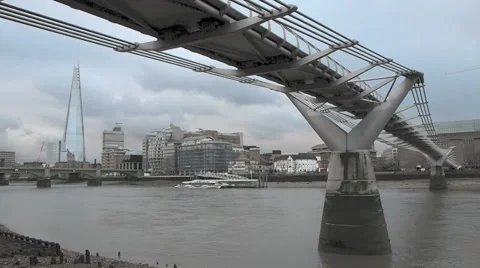 Millennium bridge across the Thames River in London,UK. Stock Footage 48683327