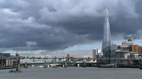 Millennium Bridge and Shard Stock Footage 30548211
