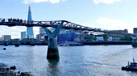 Millennium Bridge and The Shard Stock Footage 49597313