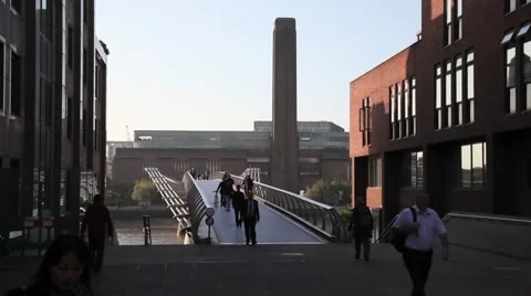 Millennium Bridge and Tate Modern Gallery, London 2 Stock Footage 48619261