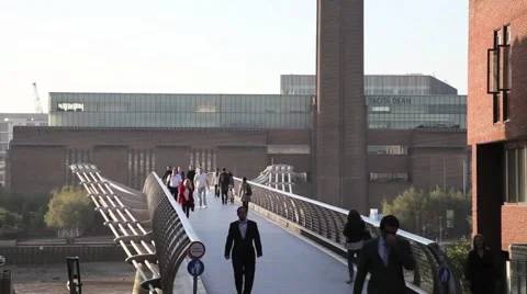 Millennium Bridge and Tate Modern Gallery, London 1 Stock Footage 48619314