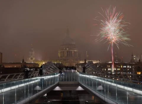 Millennium bridge fireworks Stock Photos