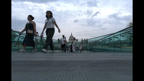 Millennium Bridge Footbridge and St Paul's Cathedral Timelapse Video stock 342621645