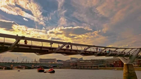 Millennium Bridge London and Dramatic Sky 4k Stock Footage 151465211