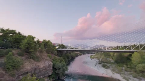 Millennium bridge over Moraca river in Podgorica, Montenegro Stock Footage 316673488