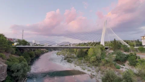 Millennium bridge over Moraca river in Podgorica, Montenegro Stock Footage 316673490