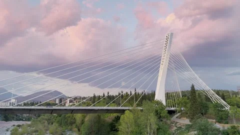 Millennium bridge over Moraca river in Podgorica, Montenegro Video stock 316673492