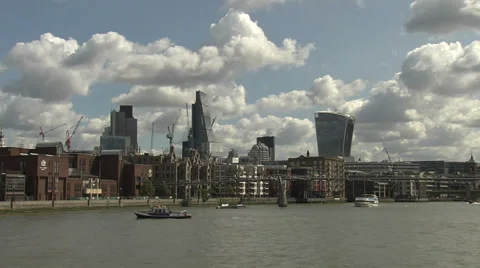 Millennium Bridge + Skyscrapers Thames Stock Footage 43415697