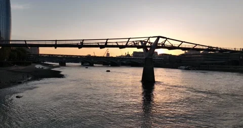 Millennium Bridge on Thames river and south bank Stock-Footage 201424079