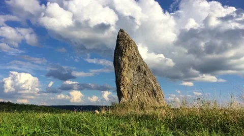 Millennium menhir on the hill at sunset Stock Footage 65446884